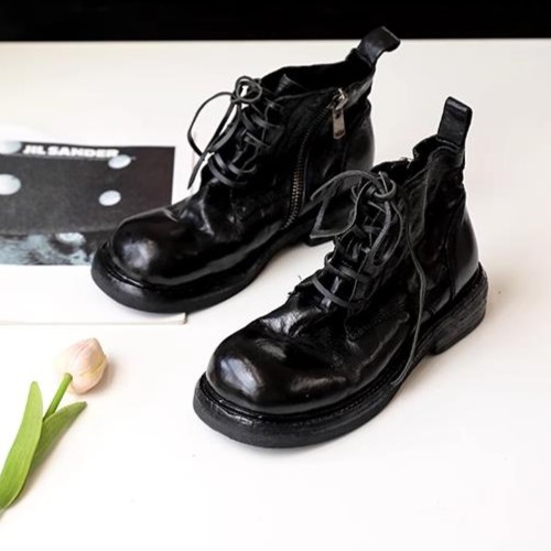 福利水洗马皮系带质感中跟擦色手工复古机车靴马丁靴秋季新款