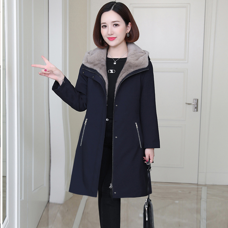 新款派克服女大码仿羊剪绒皮草内胆尼克服加绒外套宽松高领棉服冬
