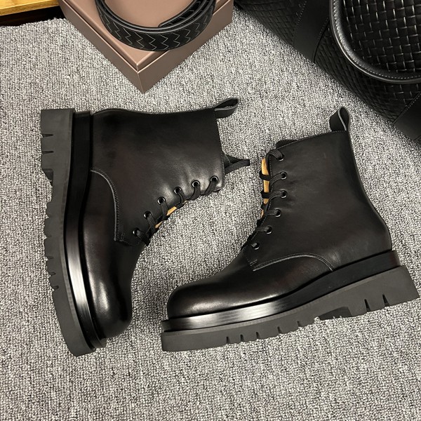 BV ANNSW厚底增高马丁靴男真皮短靴英伦时尚百搭系带休闲圆头潮流