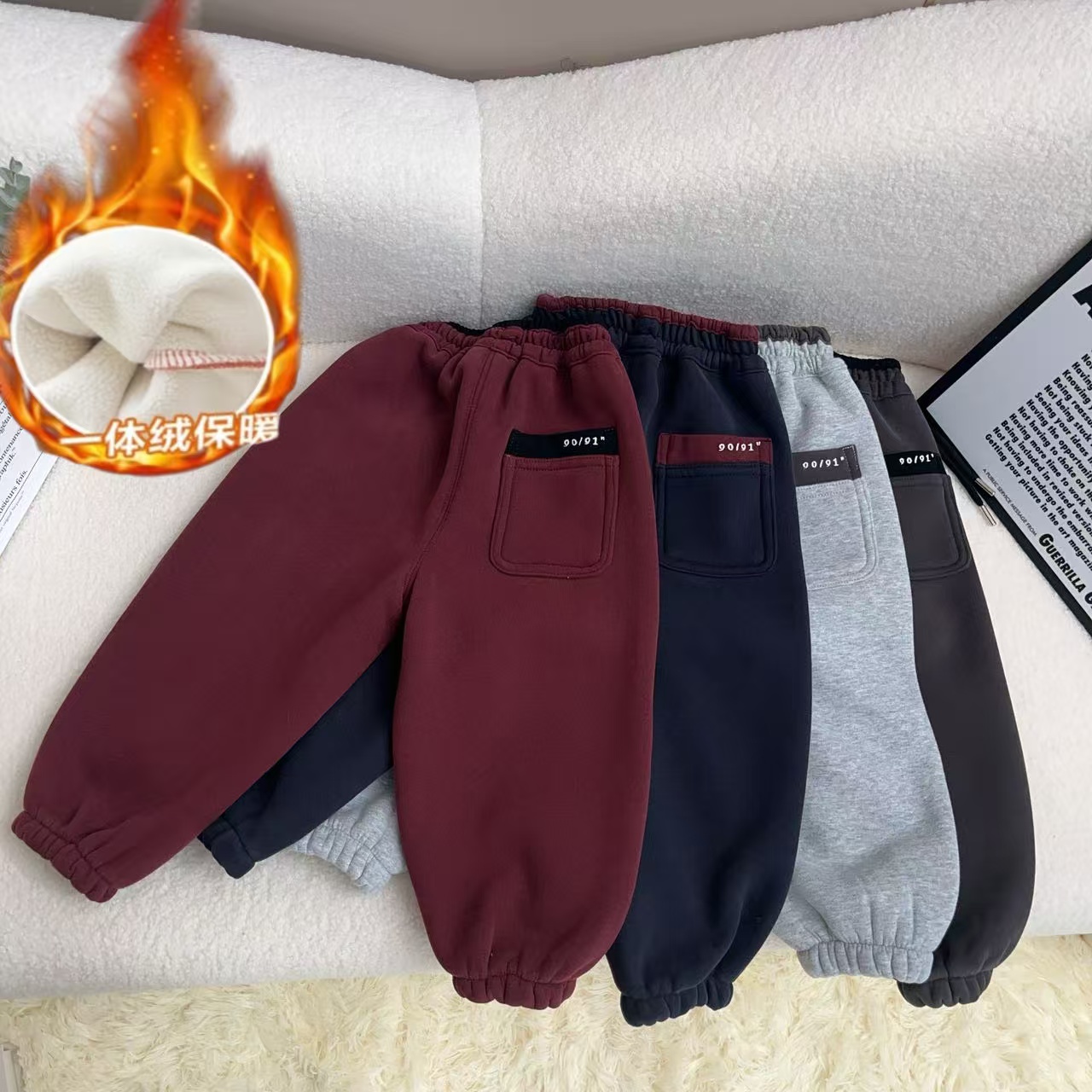 儿童加绒卫裤2024冬装新款男女童冬季外穿长裤男女孩百搭休闲裤潮