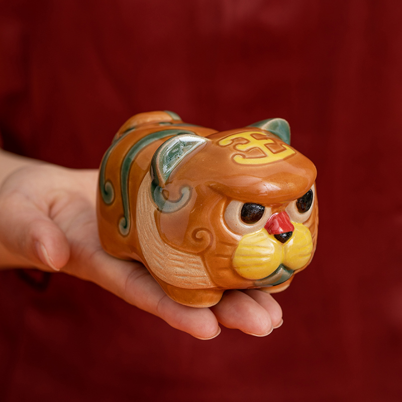 哲品封伟民石湾陶瓷国非遗陶瓷雕塑福虎茶宠摆件老虎生肖装饰摆件