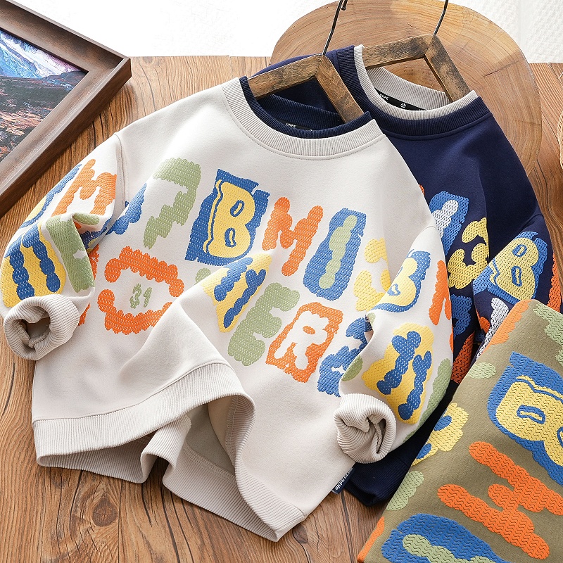 男童圆领卫衣2025春秋新款洋气中大童宽松上衣儿童百搭休闲套头衫