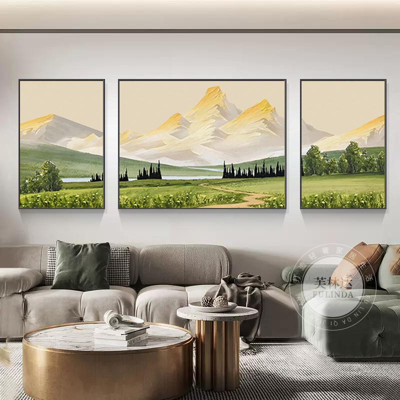 芙林达【山水】新中式三联画客厅装饰画现代轻奢客厅背景墙挂画风景