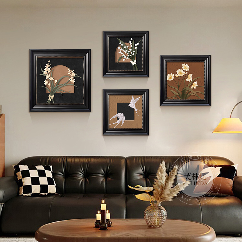 芙林达中古风高档客厅装饰画沙发背景墙挂画复古卧室玄关餐厅壁画