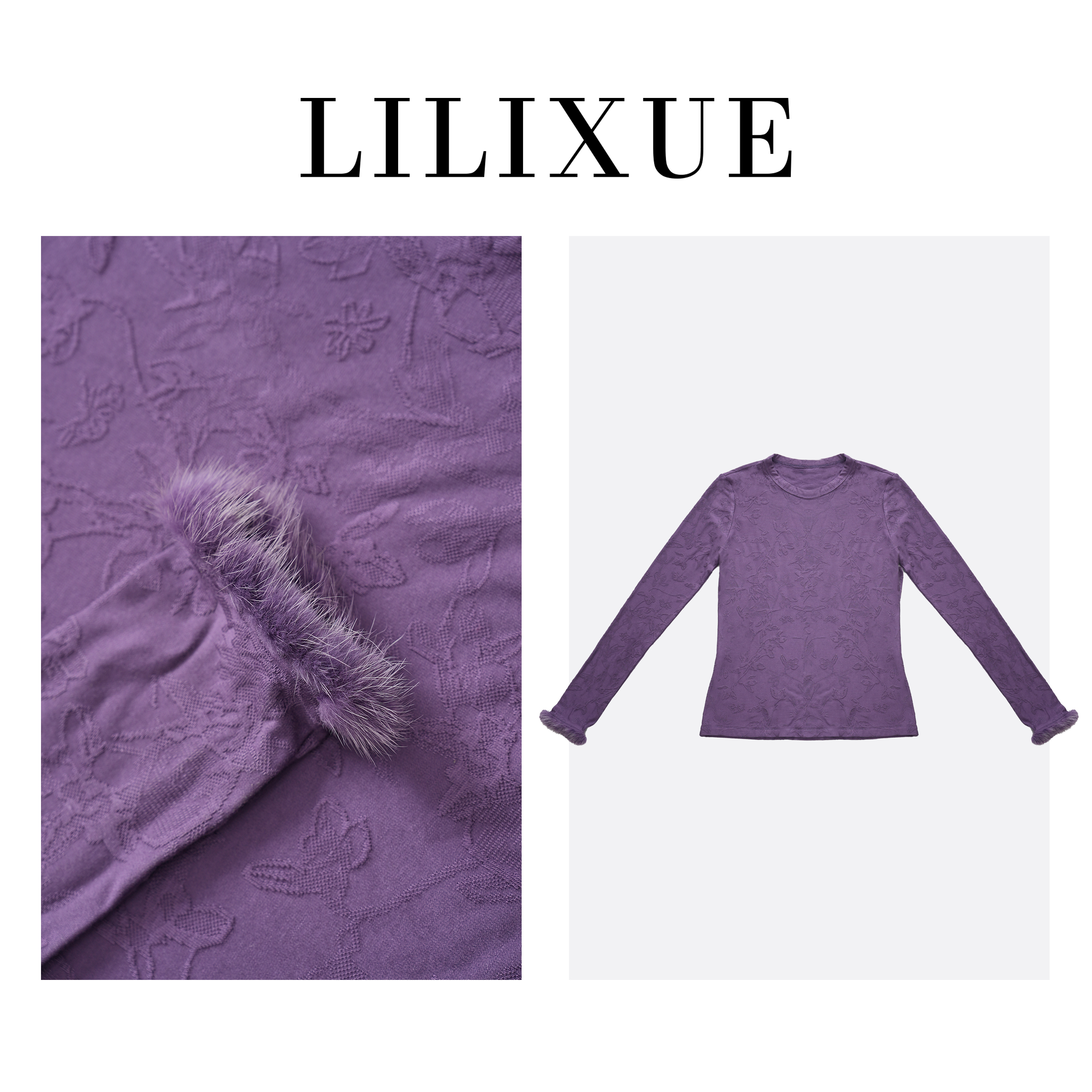 LILIXUE『紫岚山』新中式冬季拼接水貂毛保暖打底衫3031上衣秋冬