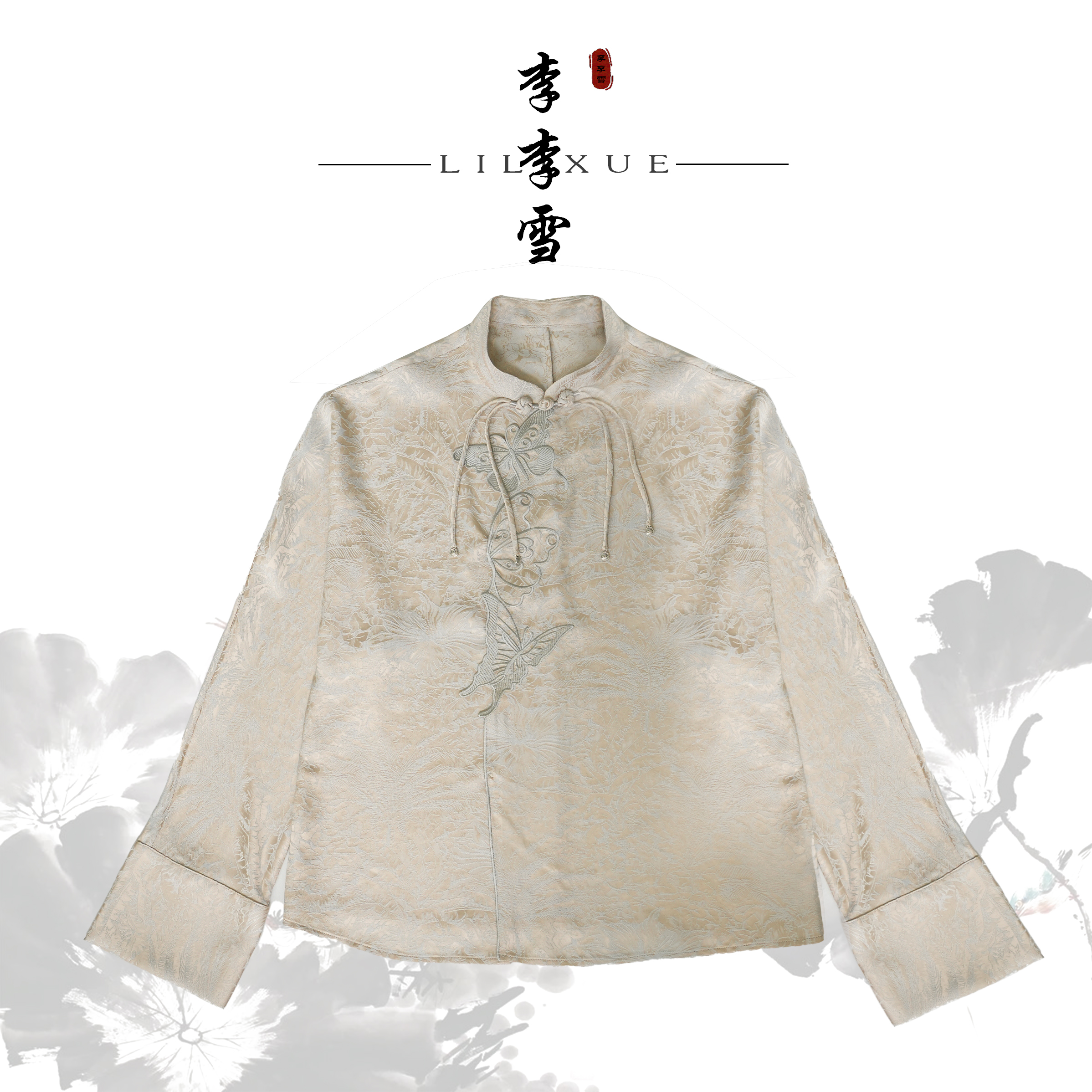 LILIXUE『蝴蝶』新款中式国风蝴蝶刺绣立领气质休闲百搭长袖24229