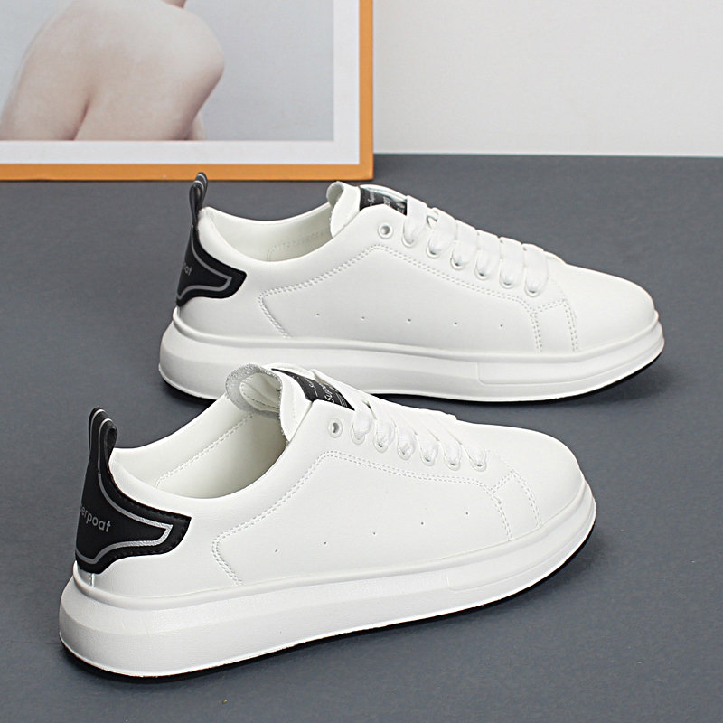 经典男士真皮小白鞋2023新款韩版低帮松糕底百搭休闲鞋增高情侣鞋