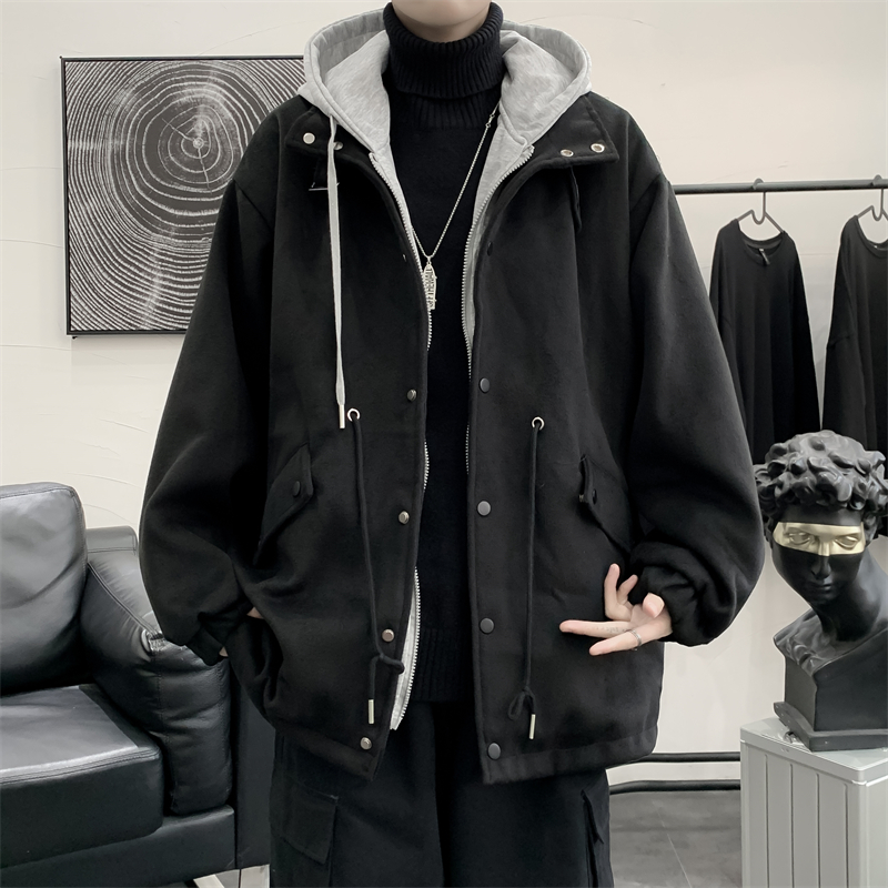 秋季男装假两件厚外套男2023秋冬款潮牌高级感潮流百搭痞帅美式