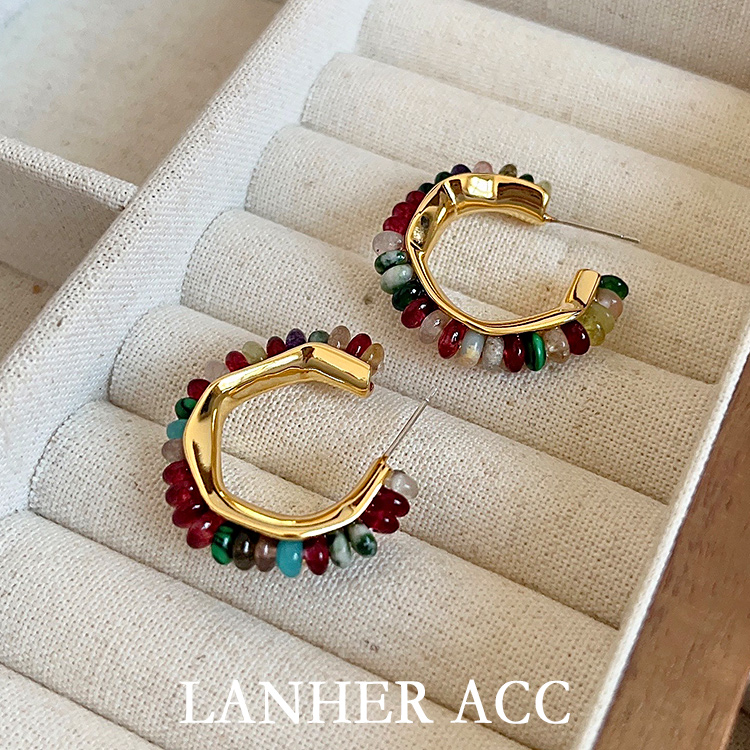 合金耳饰 【彩云】原创小众名族风耳饰轻奢复古高级感耳钉1086