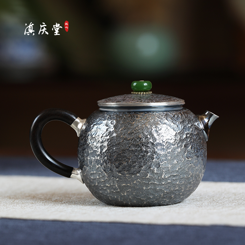 滇庆堂 云南手工山石纹足银999银壶西施泡茶壶家用功夫茶壶纯手工