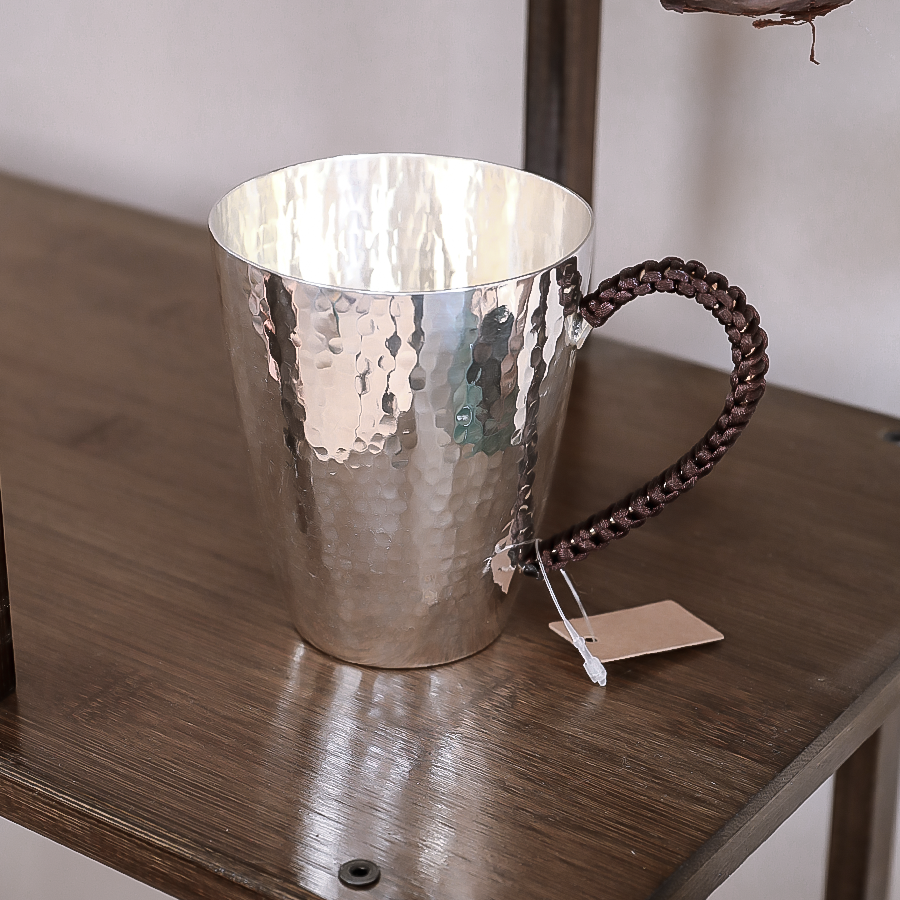 滇庆堂银杯泡茶轻奢足银999雪花银手工银口缸家用带把手大容量