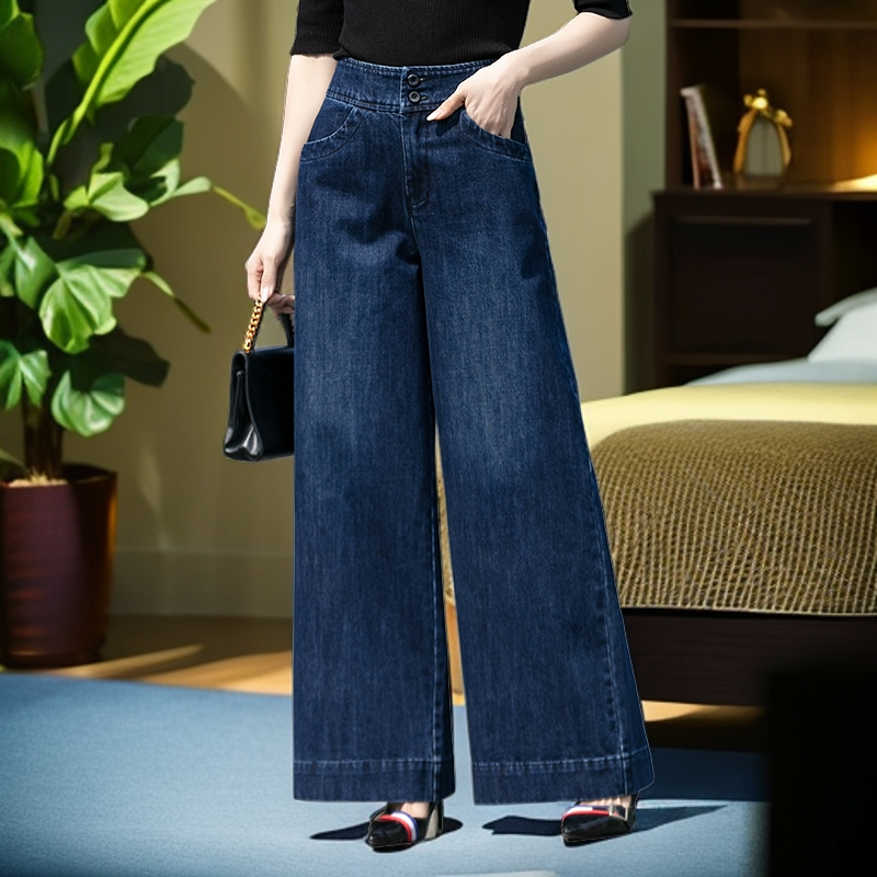 高腰阔腿裤新款牛仔裤胖mm显瘦2025春秋季宽松直筒裤小个子女裤潮
