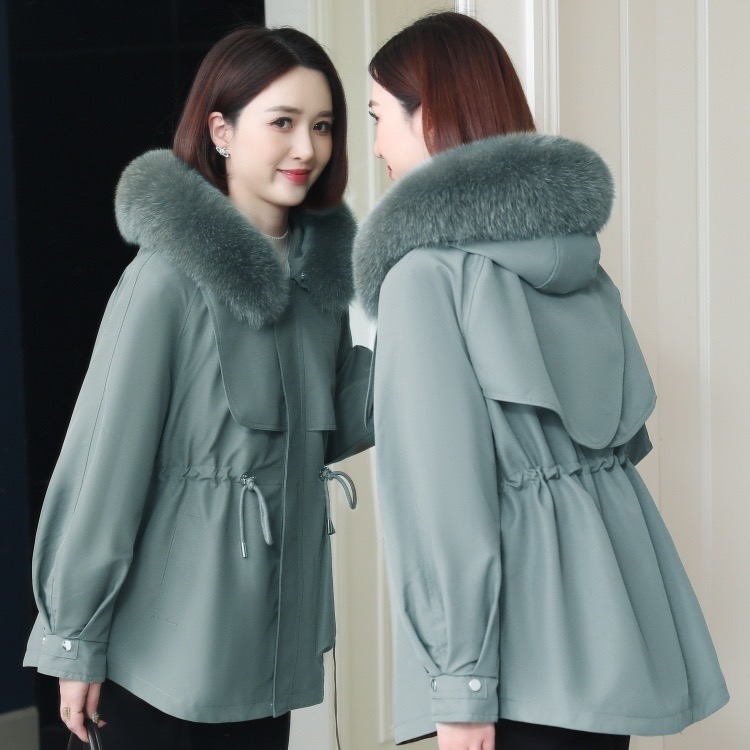 派克服女2025女士狐狸毛领兔毛内胆可拆卸高档短款洋气显瘦外套