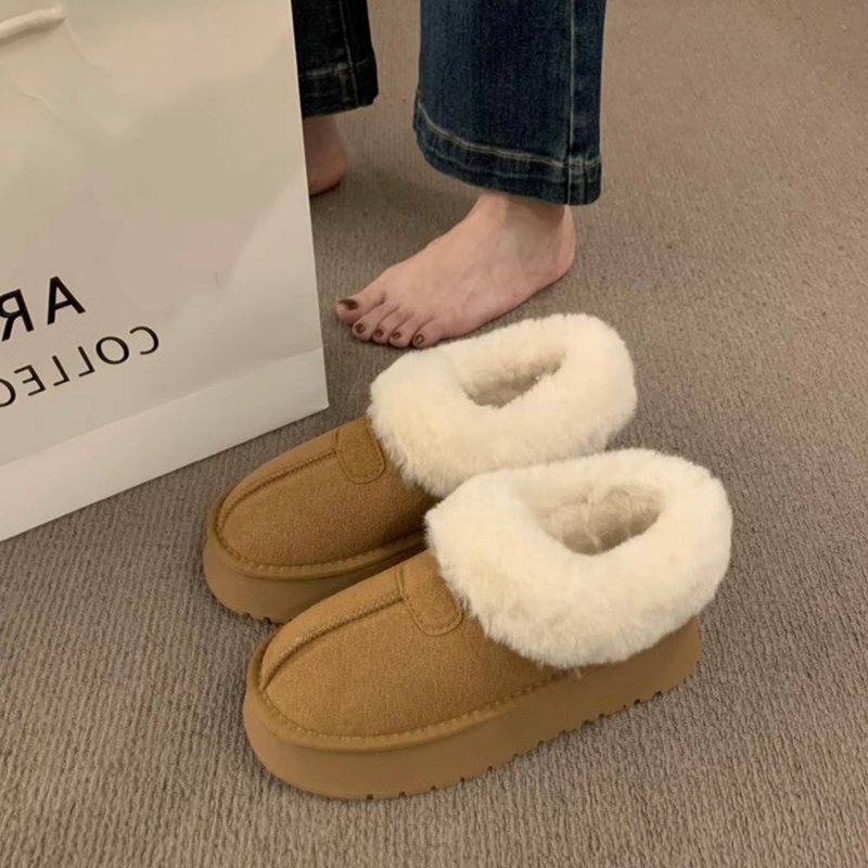 红蜻蜓牌厚底雪地靴女2023年冬季新款皮毛一体短筒面包鞋加绒加厚