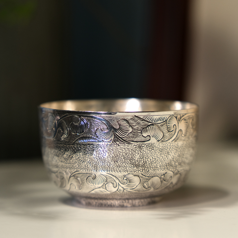 【大促】壶尔摩斯繁花小杯全手工錾刻小银杯茶具主人茶杯足银999