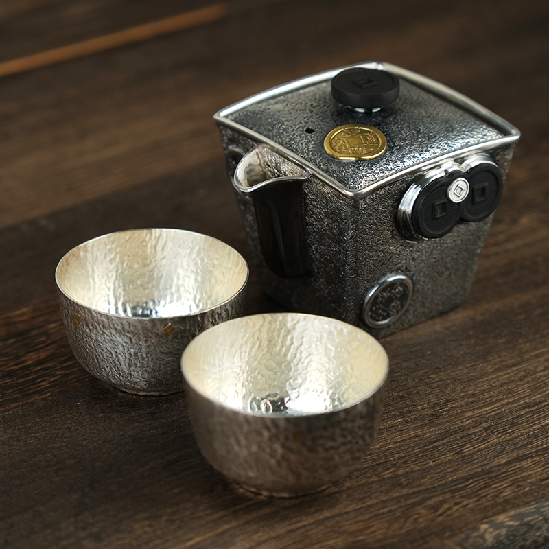 壶尔摩斯《米斗套组》茶壶一壶两杯方壶纯手工中式精致足银999