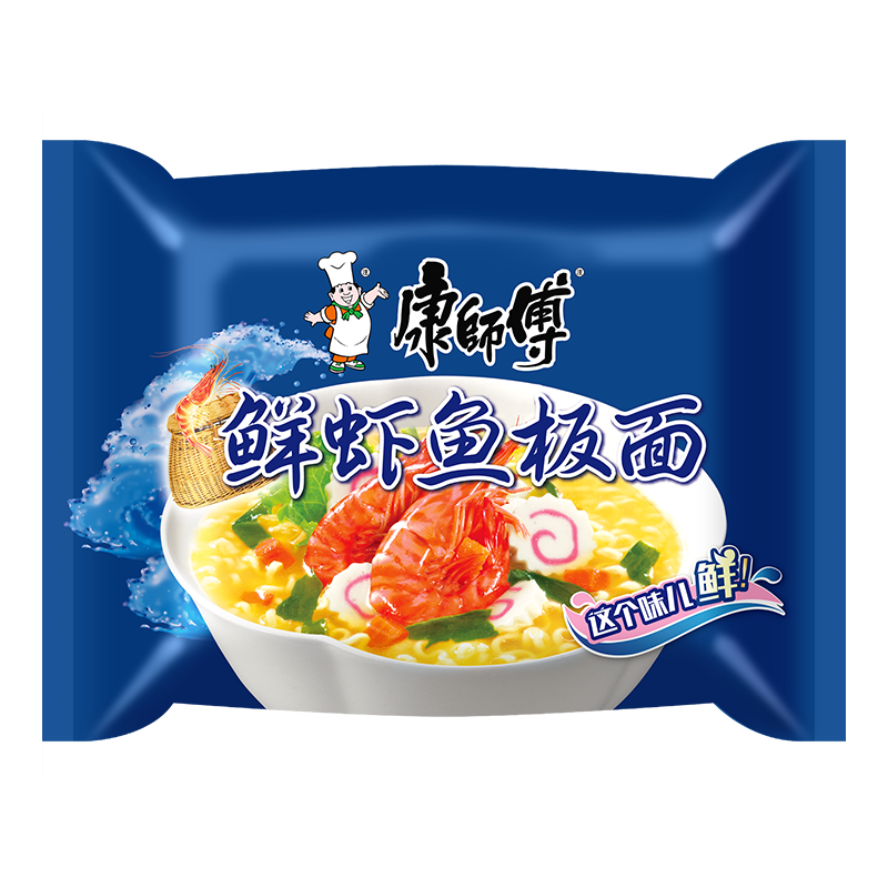 康师傅鲜虾鱼板方便面装袋营养方便面经典趣味鲜味劲道美味