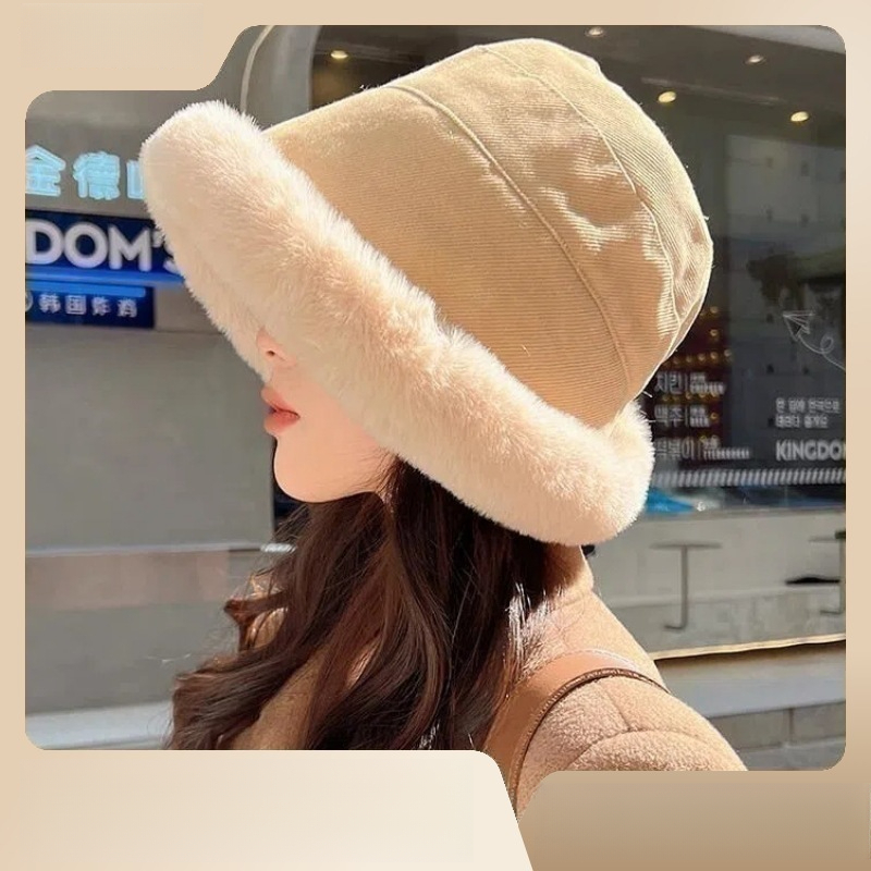 帽子女秋冬季加厚毛绒保暖渔夫帽防寒护耳盆帽北方加绒卷边蒙古帽