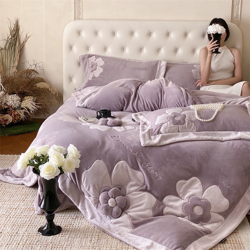 高级感12斤加厚A类雪莉绒四件套亲肤保暖绒被套床单床上用品
