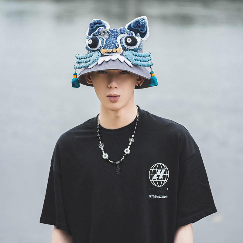 芽小七原创虎头夏季国潮手工男女渔夫帽大头围遮阳大帽檐防晒盆帽