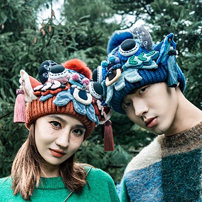 芽小七原创牛头手工毛线帽百搭2022新款秋冬保暖芽男女情侣款