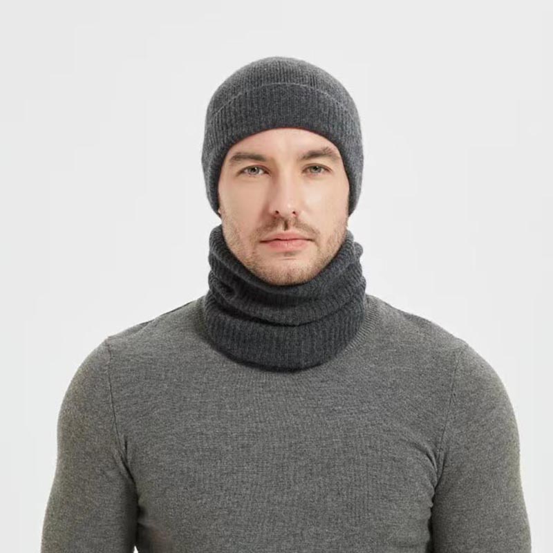 男女同款时尚山羊绒帽子脖套围巾2件套休闲秋冬户外防寒保暖帽