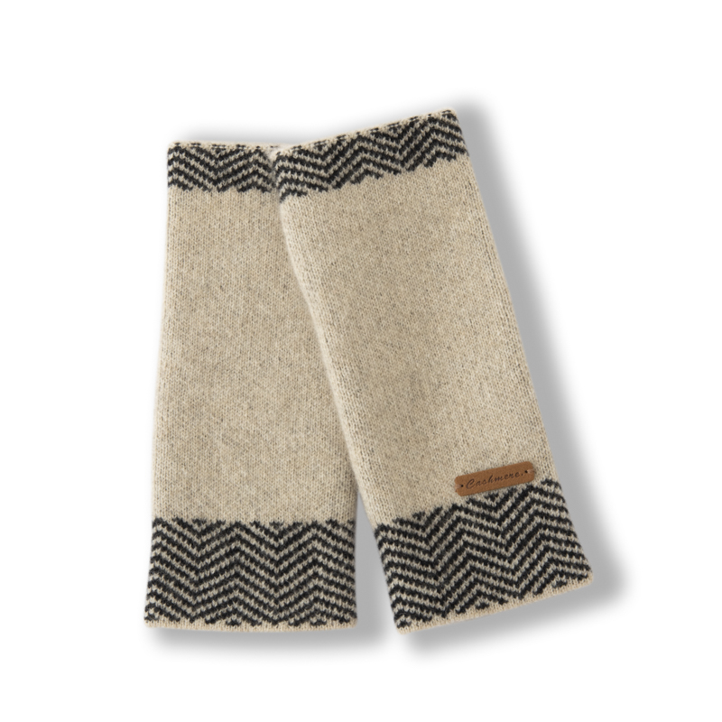 100%纯山羊绒人字纹男女冬拼色提花户外防寒加厚半指保暖护腕手套