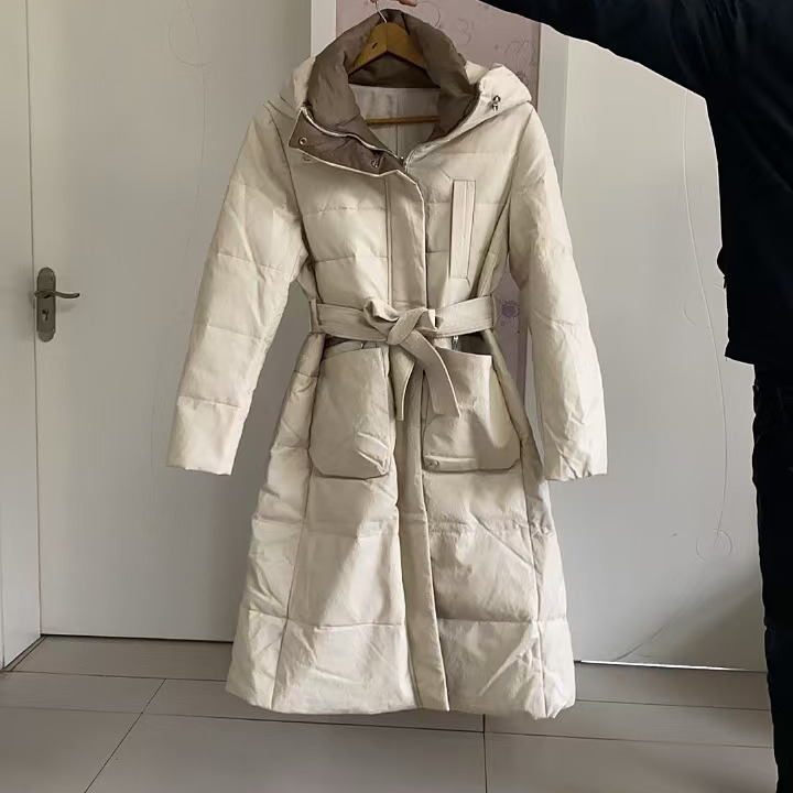 2025女士新款加长加厚皮 羽 绒冬季保暖休闲连帽收腰中长款女款