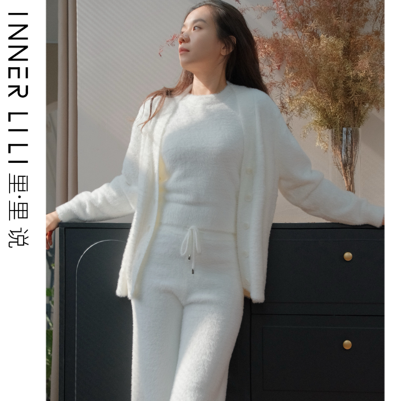 里里说仿貂绒背心长裤外套三件套高级感家居服睡衣可外穿ZS240718
