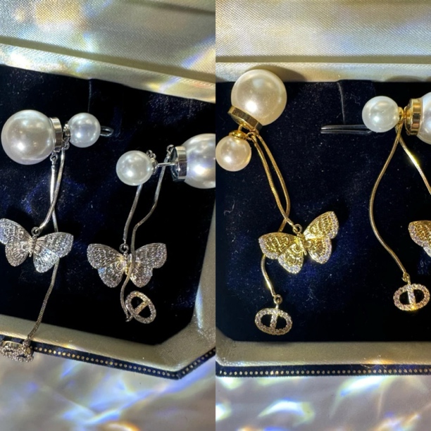 铜合金仿珍珠耳饰 法式超闪蝴蝶耳环 P0723