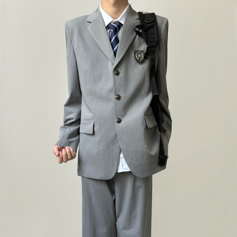 木村叔dk日系原创冰丝西服男士秋季超薄款西装凉感灰色学院风套装