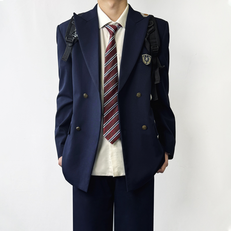 木村叔dk日系双排扣西服男士学院风高中学生绀色制服套装西装外套