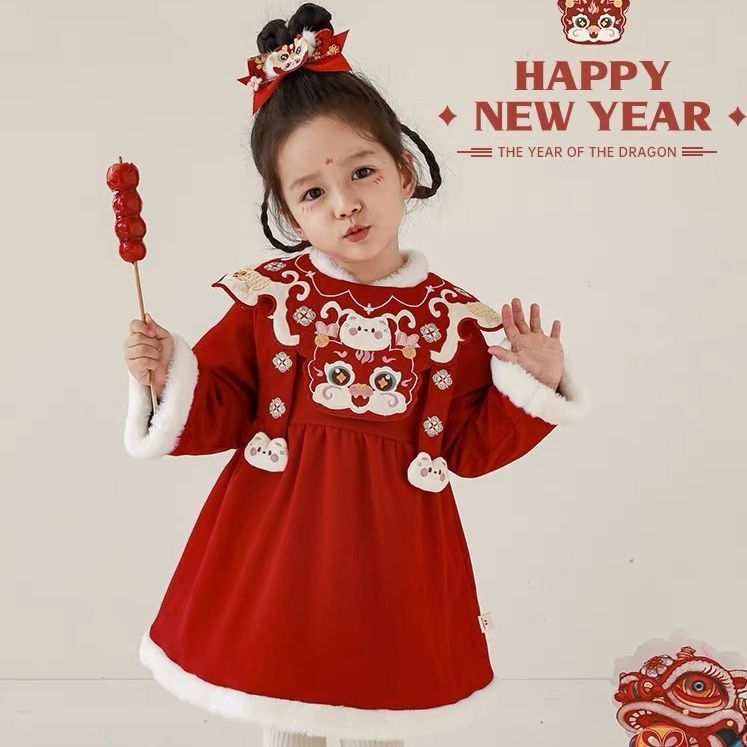 女童唐装冬季加儿童加厚连衣裙新款新年中国宝宝龙年拜年服裙子