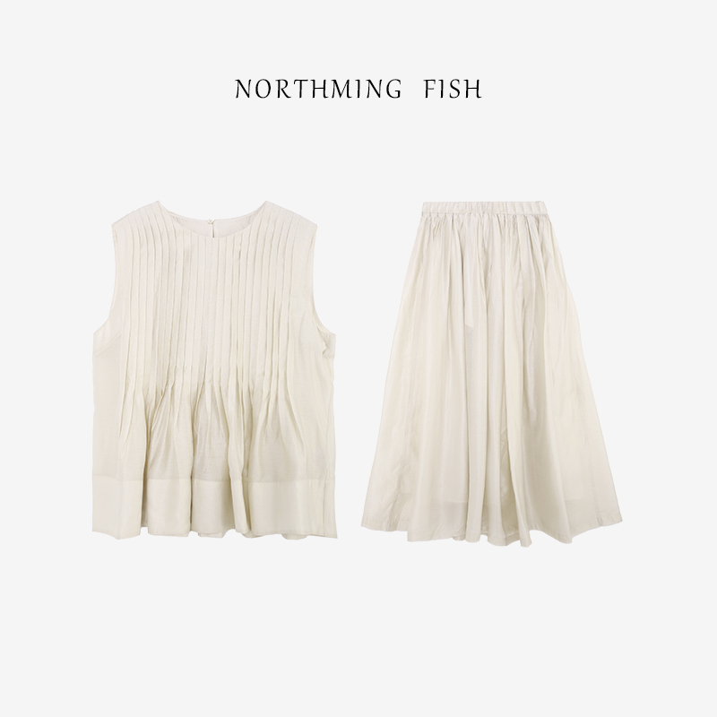 NORTHMING FISH ‘赫拉’ 醋酸莫代尔混纺 塔克褶花苞背心+半身裙