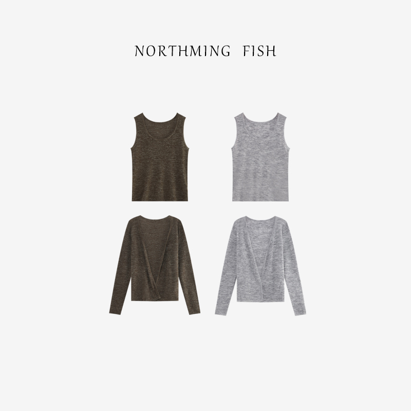 NORTHMING FISH ‘惬意工坊’ 松弛简约 花纱亚麻弹力透气开衫+背心
