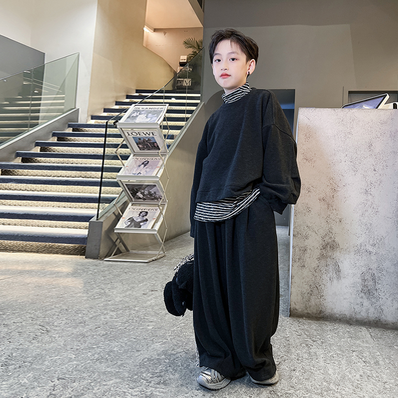 男童加绒休闲套装2025秋冬季新款儿童装中大童运动加厚卫衣两件套