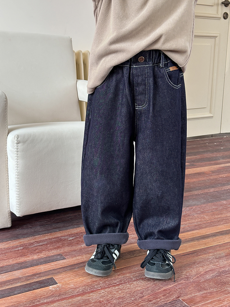 【现货】清货 180g奥粒绒冬款男童防褪色加绒加厚牛仔裤24A137