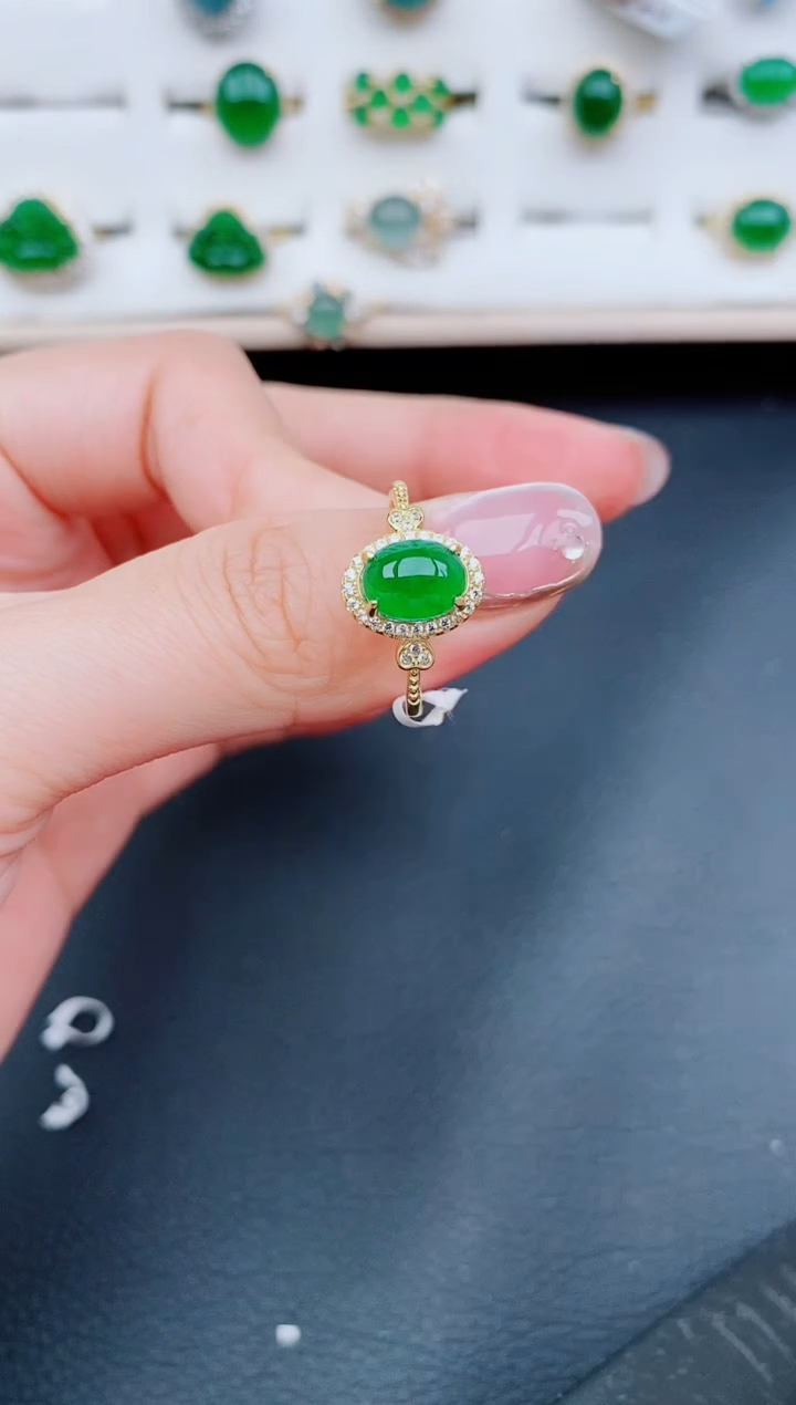 【闪购商品】翡翠戒指银S925镶嵌天然翡翠A货374
