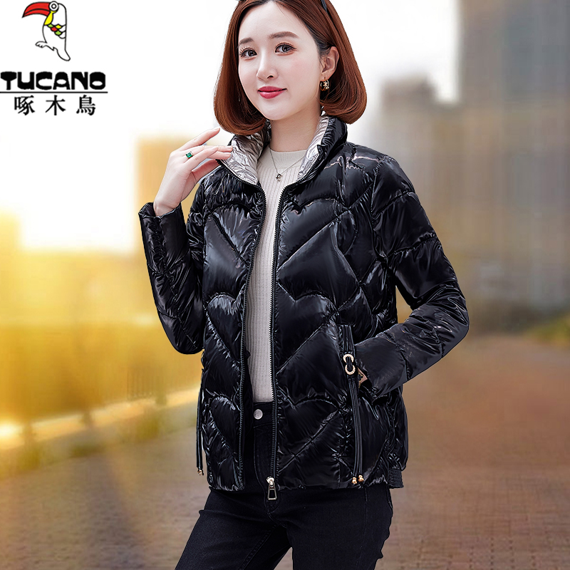 啄木鸟亮面免洗棉衣棉服女2024冬季新款保暖衣棉袄中年妈妈装外套