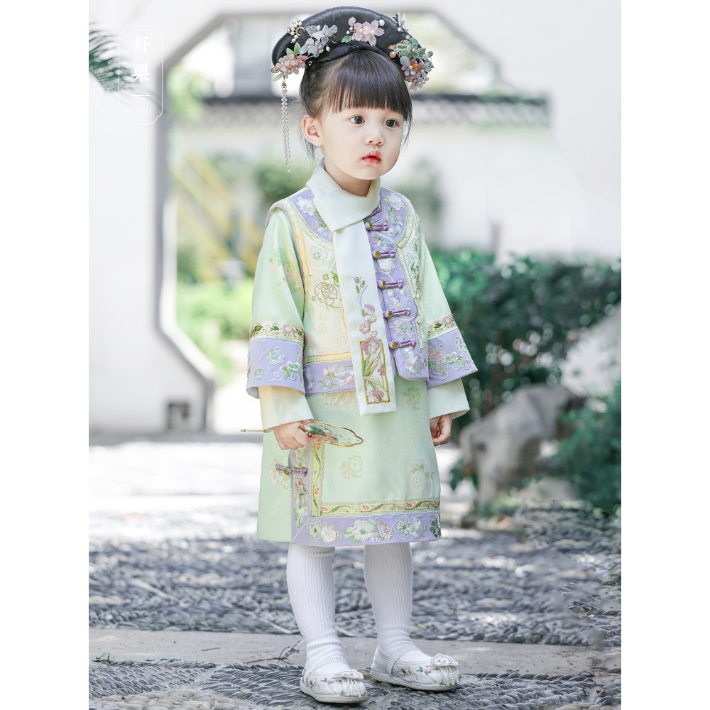 舒栗【香香】民族风服清朝儿童旗袍刺绣古装超仙2025新春秋汉服女童
