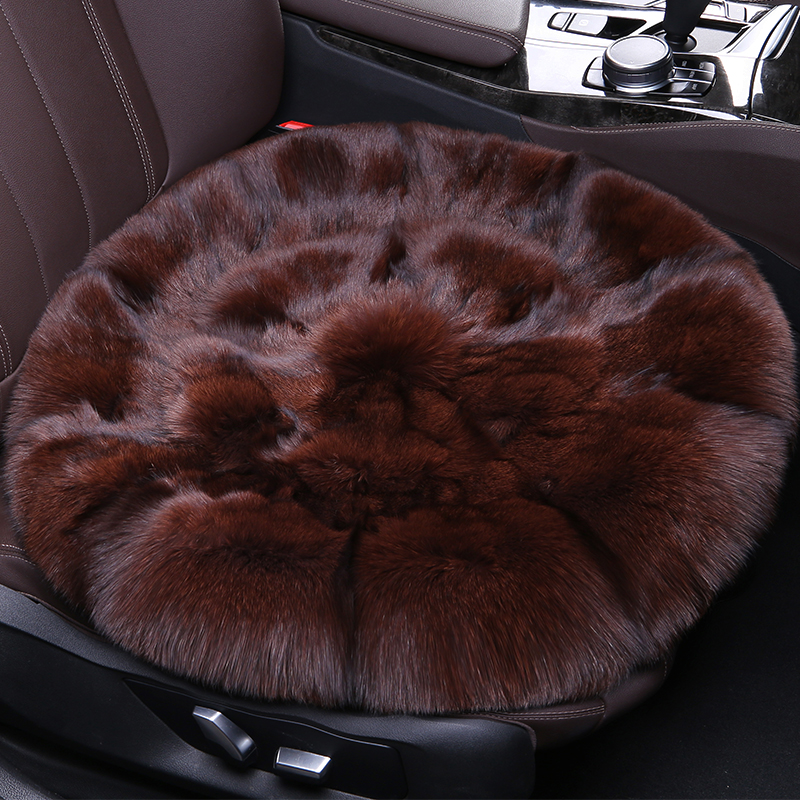 狐狸头汽车坐垫冬季真皮加厚车座垫防滑保暖舒适透气通用圆形垫子