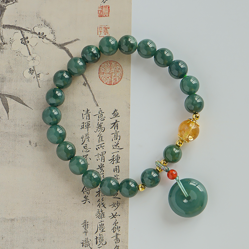 天然蓝水翡翠搭配黄发晶气质款手链 -7036