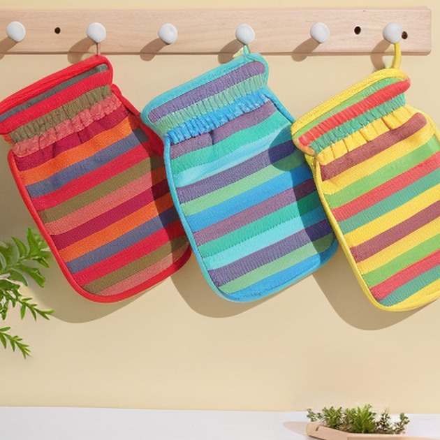 彩虹条搓澡巾强力去污拉背条洗澡巾热销沐浴手套澡巾