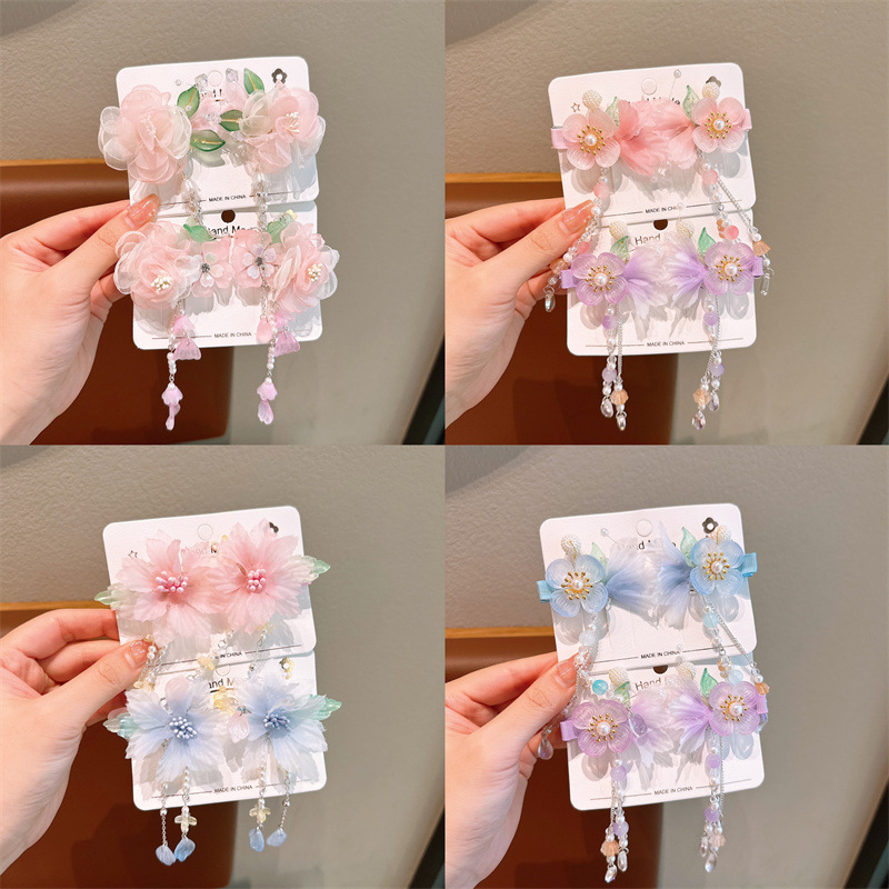 汉服头饰女儿童古风花朵超仙甜美流苏发夹小女孩发卡头花女童发饰