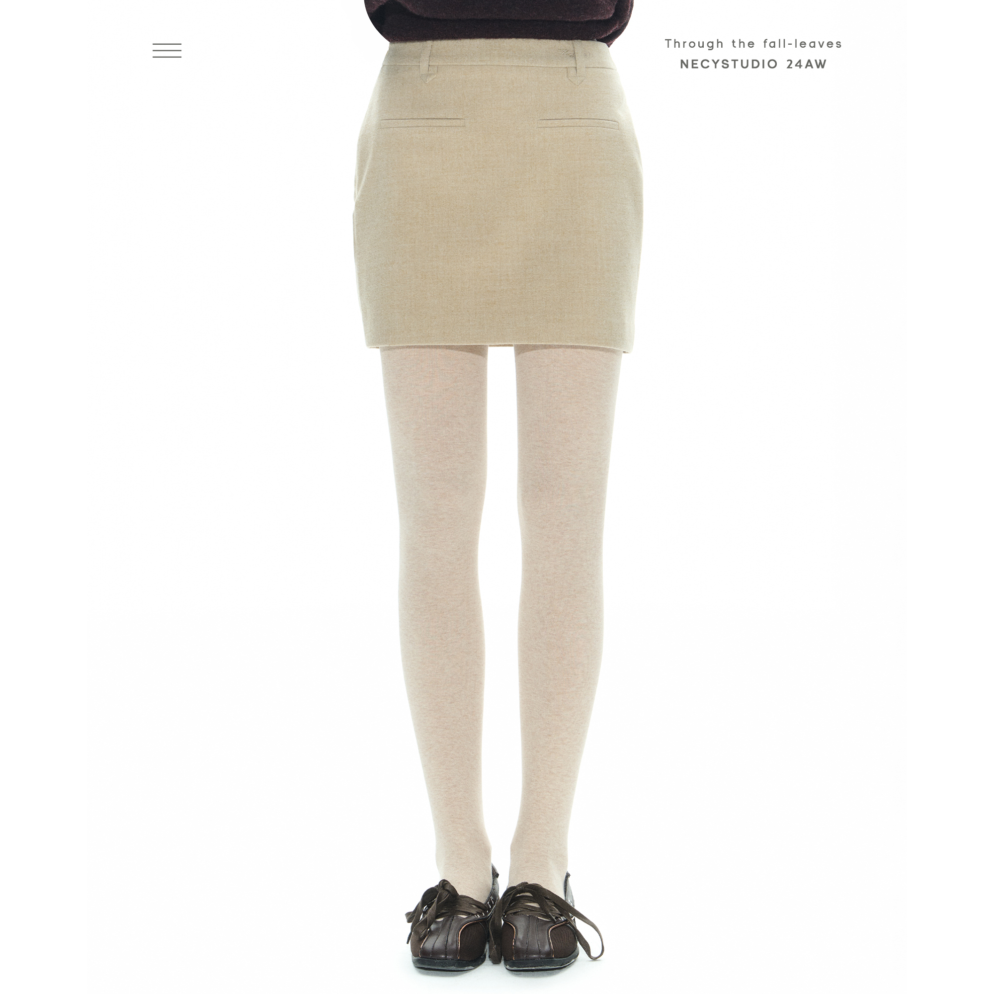 NECY燕麦色毛呢短裙 日系直筒西装半身裙