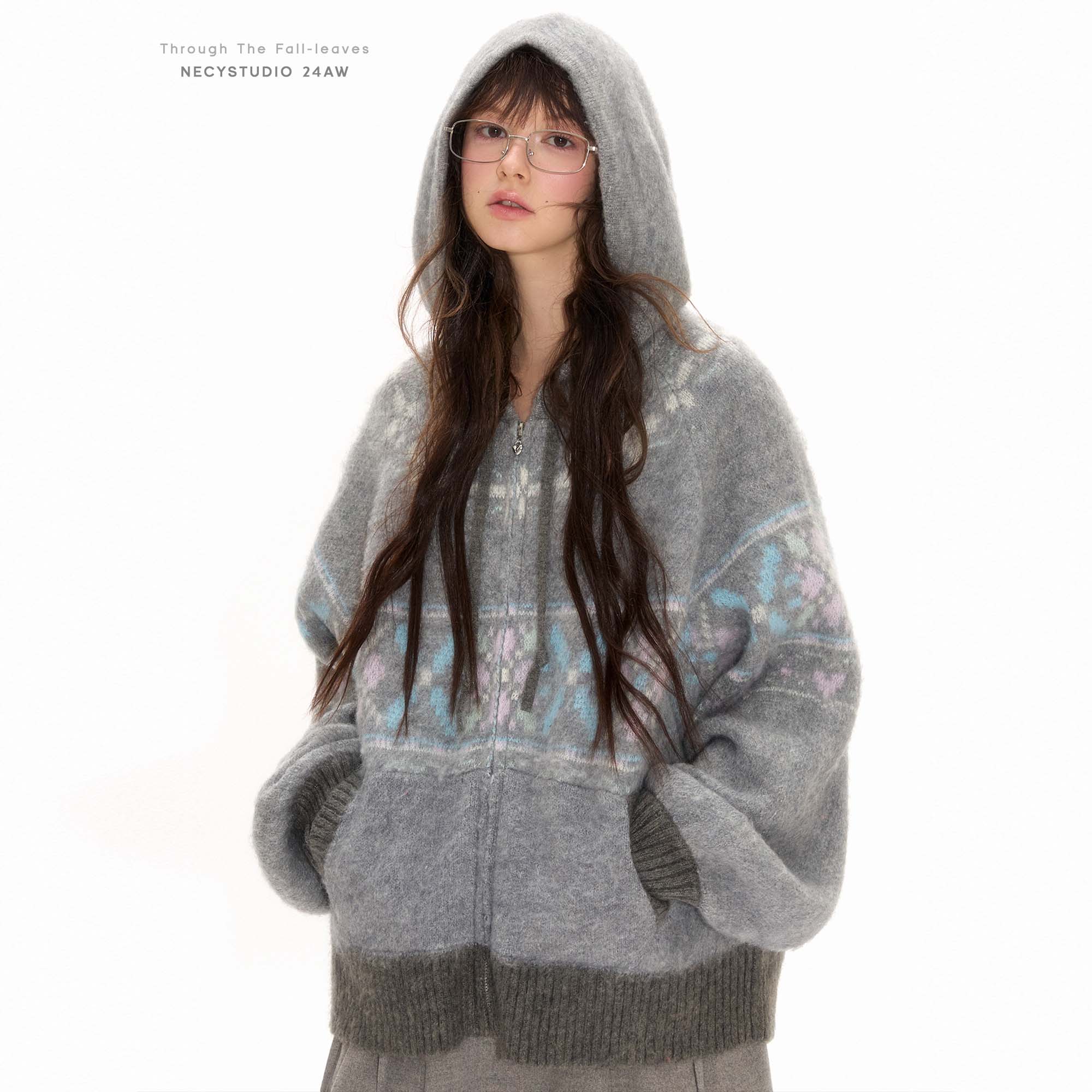 NECY Winter Shadow 费尔岛开衫 复古提花连帽外套