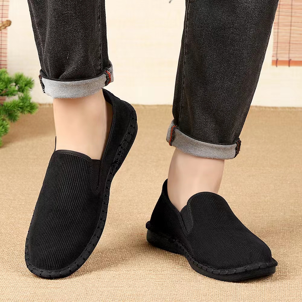 条绒布鞋男士休闲透气软底黑色爸爸鞋