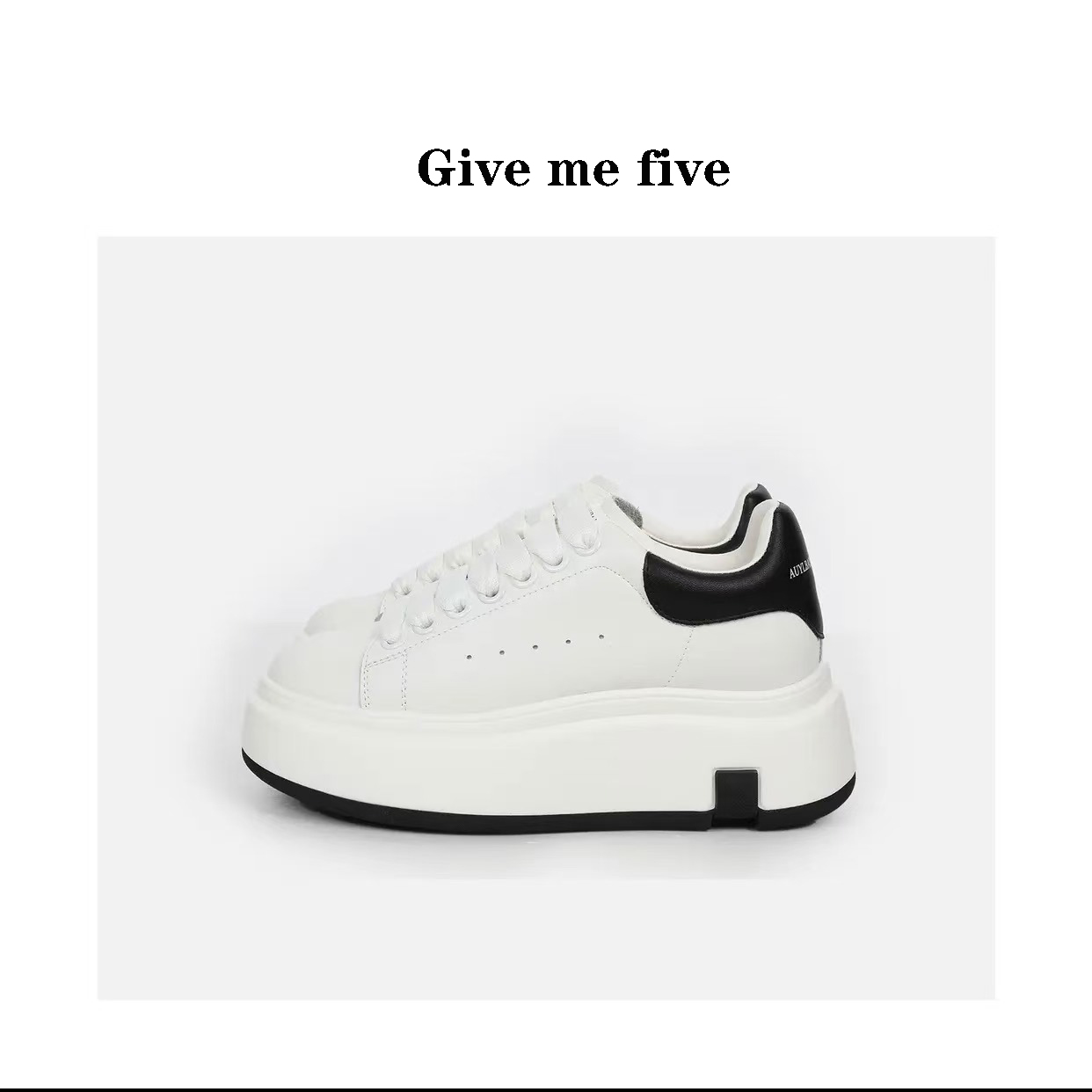 give me five爆款真皮A29-9793百搭黑白通勤经典撞色松糕底小白鞋