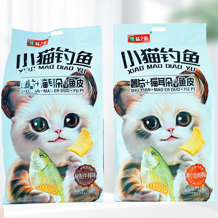 豫味之源小猫钓鱼338g【内含6包】薯片+猫耳朵+鱼皮追剧组合零食