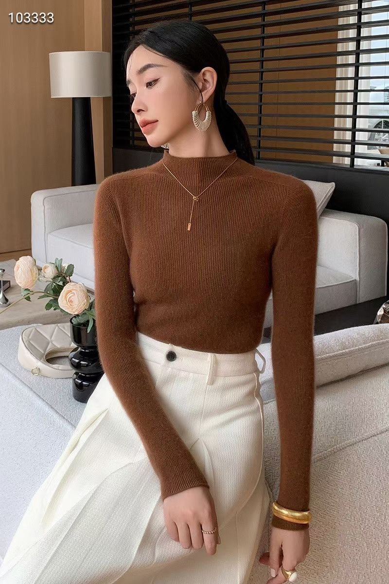 汇鑫绒精纺抽条半高领修身打底衫